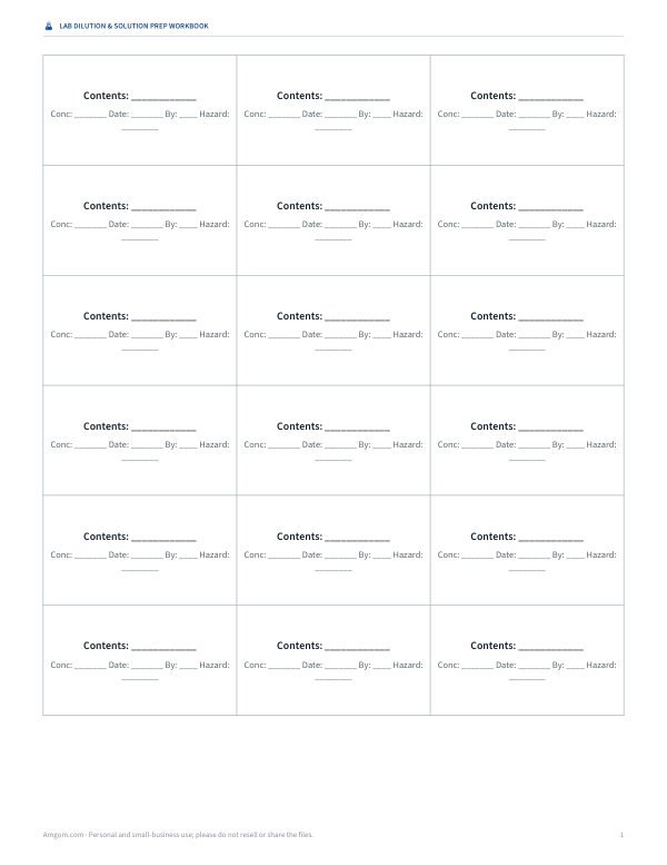 Preview of Printable Reagent Labels